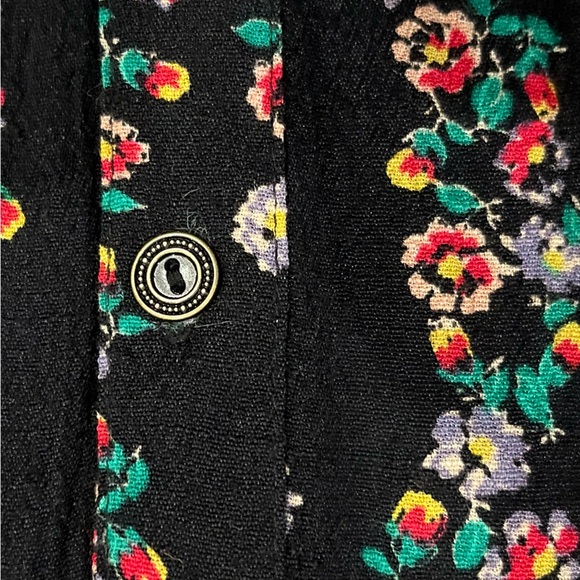 Free People Button Front High Low Shirt Dress Black Floral Mini Long Sleeve (S) - Picture 8 of 10